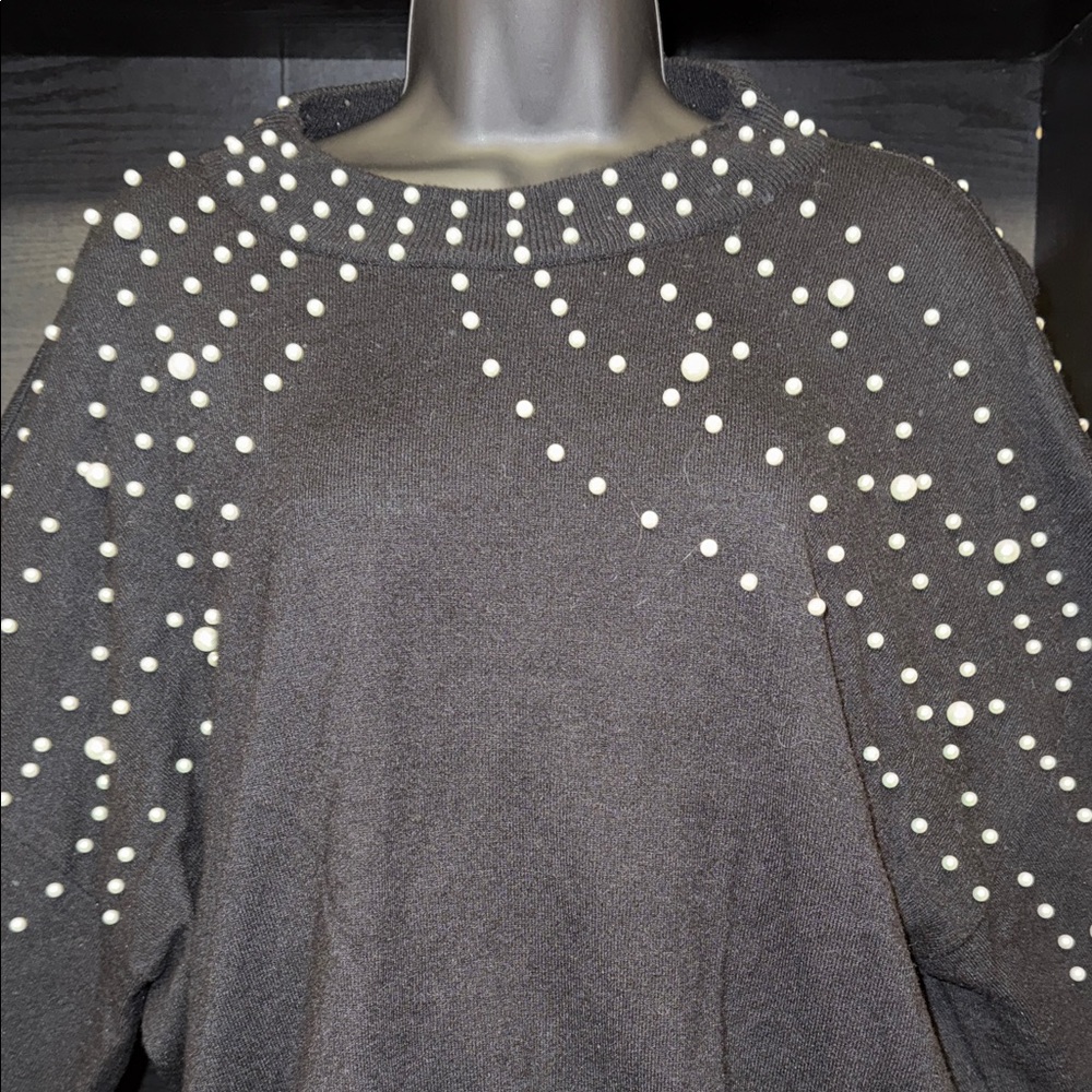 bebe Black Sweater with Pearl Accents